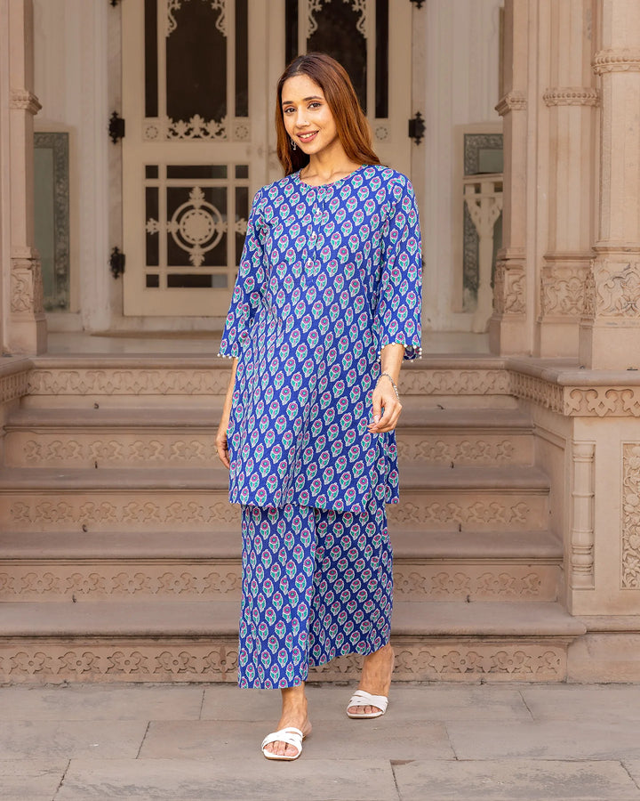 Blue-Cotton-Printed-Straight-2-Piece-Kurta-Set