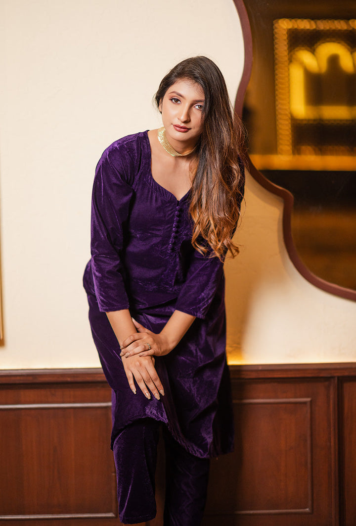 Purple-Velvet-Solid-Co-ord-Set