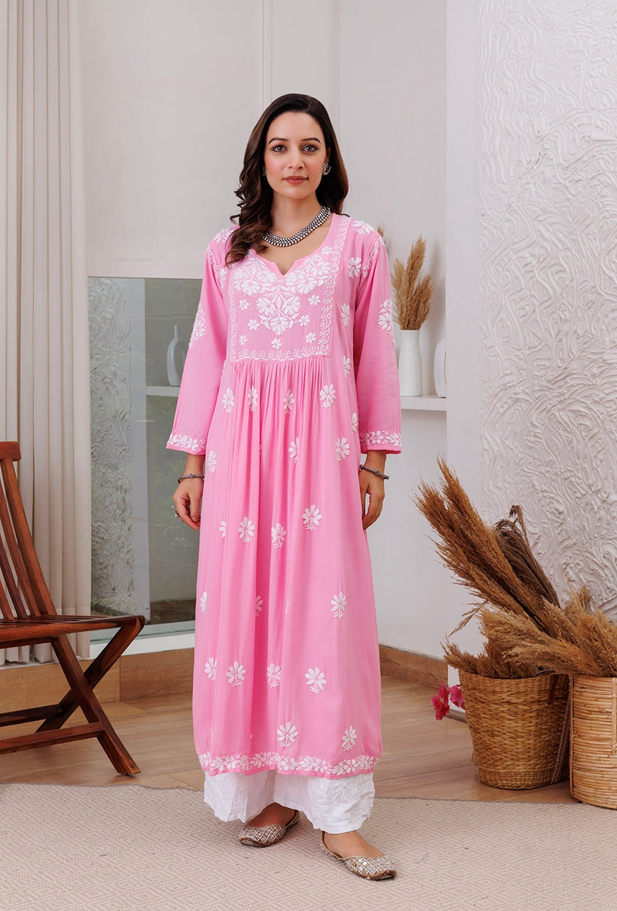 ZERESOUQ-Zainat-Baby-Pink-Rayon-Chikankari-Anarkali
