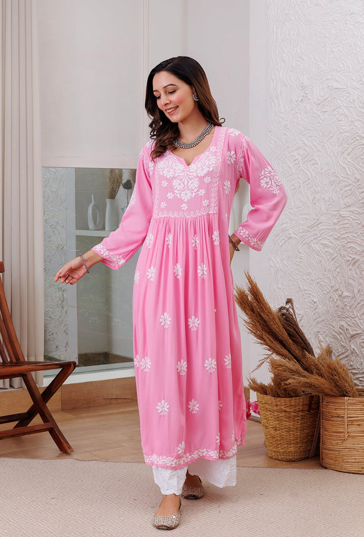 ZERESOUQ-Zainat-Baby-Pink-Rayon-Chikankari-Anarkali