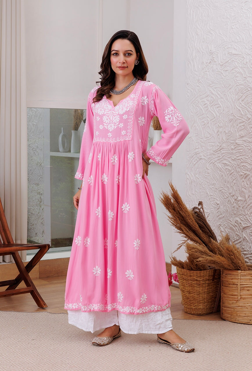 ZERESOUQ-Zainat-Baby-Pink-Rayon-Chikankari-Anarkali