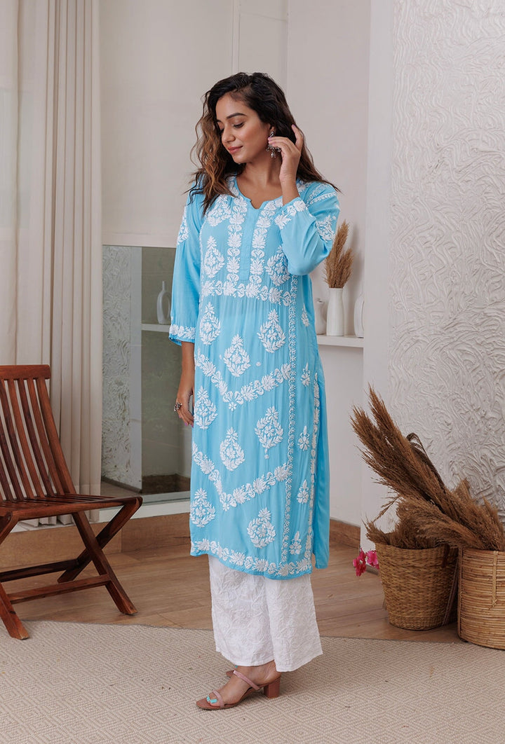 ZERESOUQ-Sunehri-Blue-Modal-Chikankari-Kurta