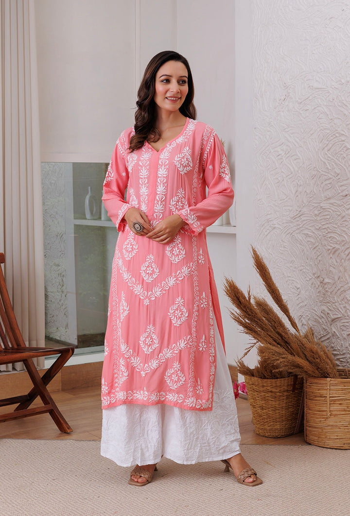 ZERESOUQ-Sunehri-Peach-Modal-Chikankari-kurta