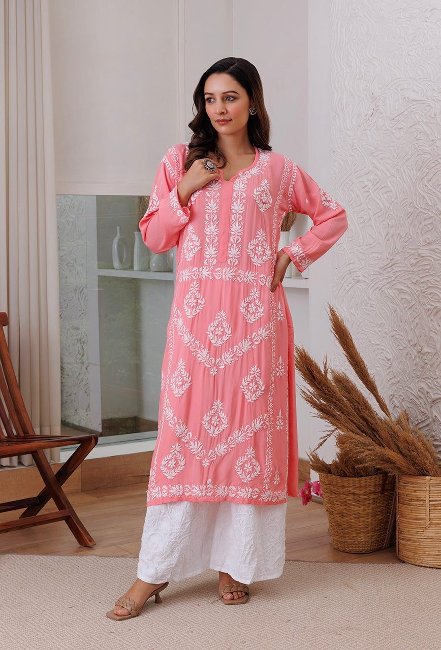 ZERESOUQ-Sunehri-Peach-Modal-Chikankari-kurta
