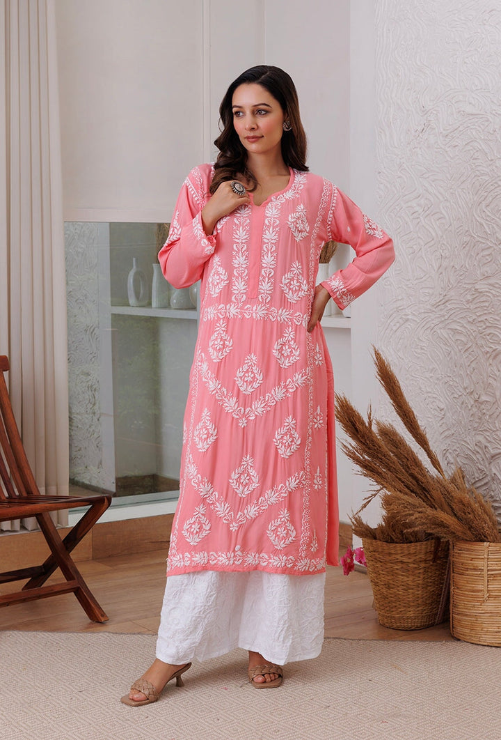 ZERESOUQ-Sunehri-Peach-Modal-Chikankari-kurta