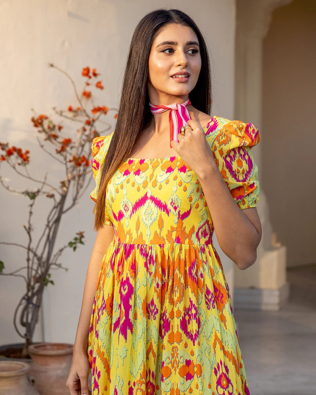 Multicolour-Cotton-Ikat-Midi-Dress
