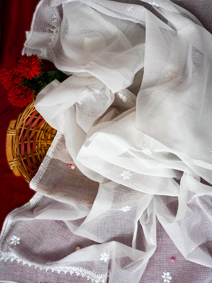 White Kota Embroidered Dupatta