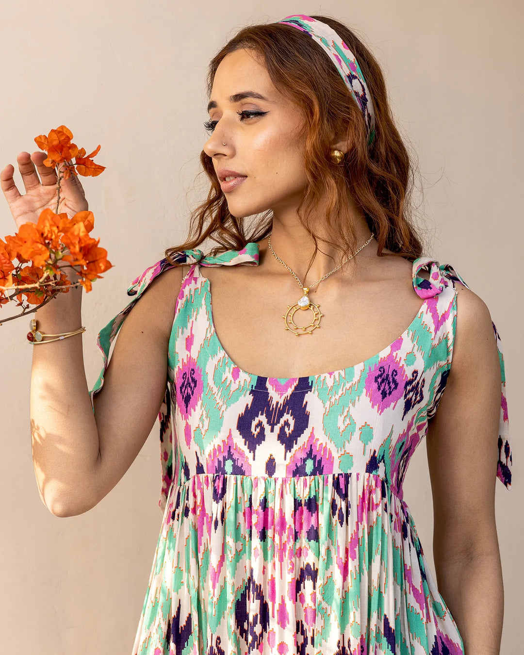 Multicolor-Rayon-Multi-Hued-Ikat-Maxi-Dress