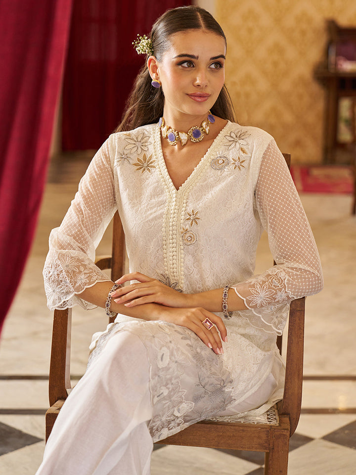 White-Raschel-Knit-Floral-2-Piece-Kurta-Set