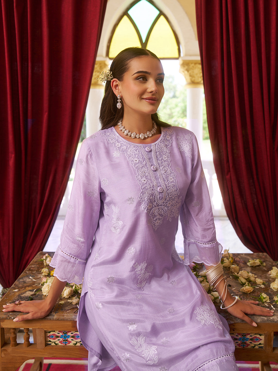 Lilac-Viscose-Floral-2-Piece-Kurta-Set