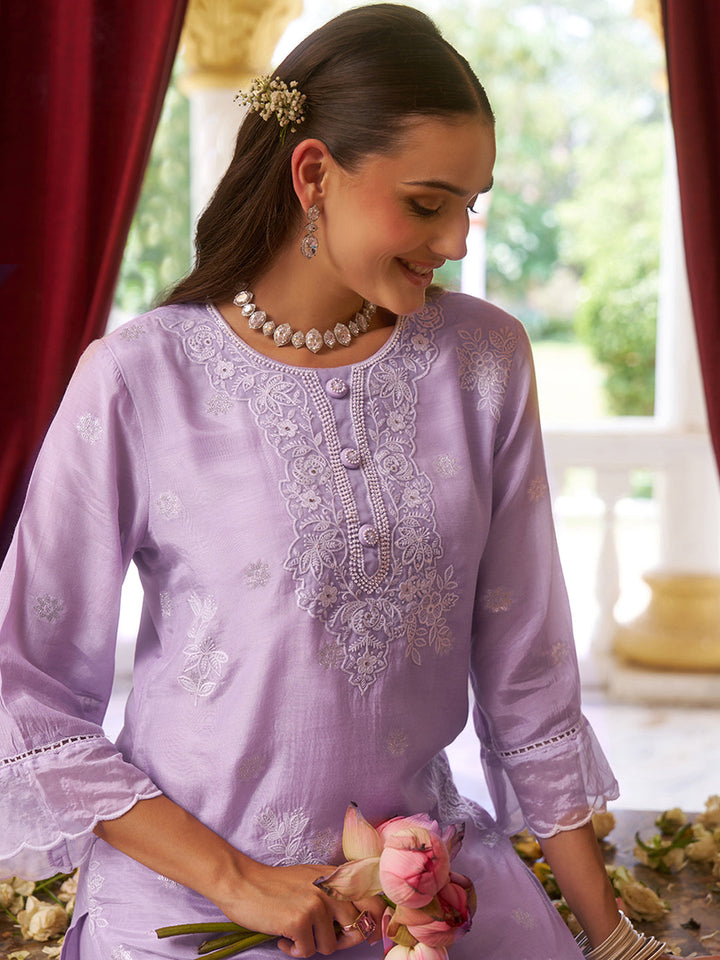 Lilac-Viscose-Floral-2-Piece-Kurta-Set