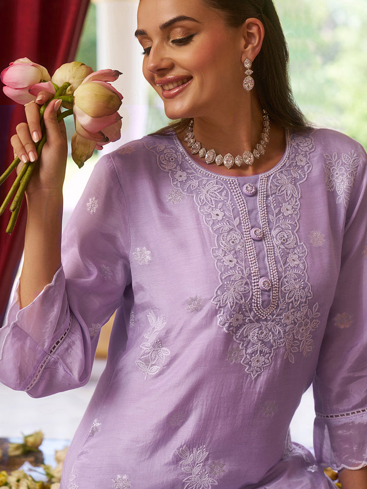 Lilac-Viscose-Floral-2-Piece-Kurta-Set