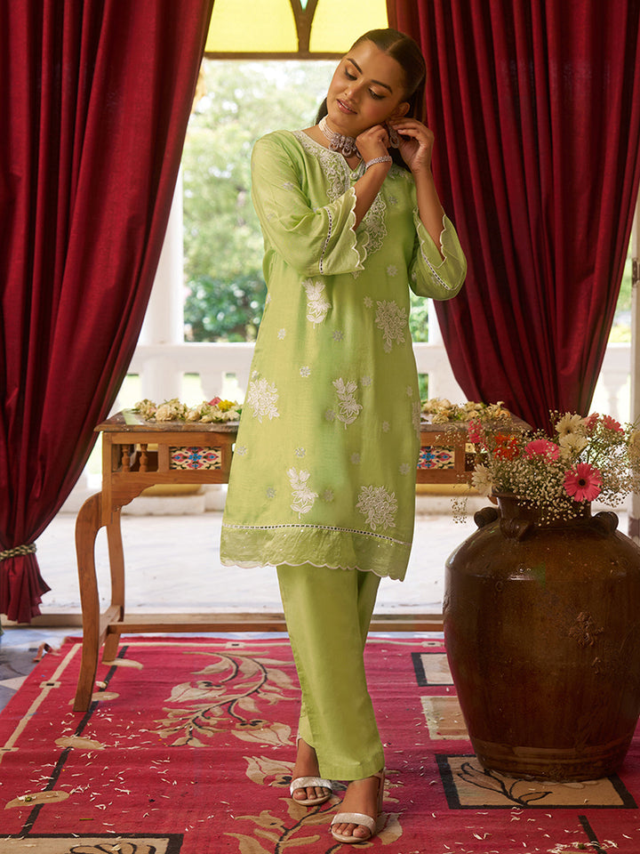 Green-Viscose-Floral-2-Piece-Kurta-Set