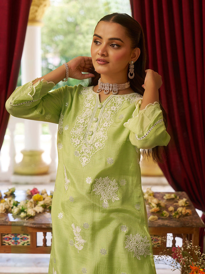 Green-Viscose-Floral-2-Piece-Kurta-Set