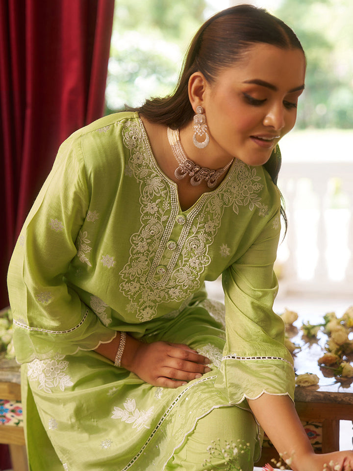 Green-Viscose-Floral-2-Piece-Kurta-Set