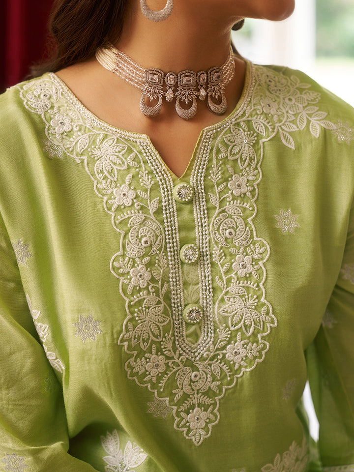 Green-Viscose-Floral-2-Piece-Kurta-Set