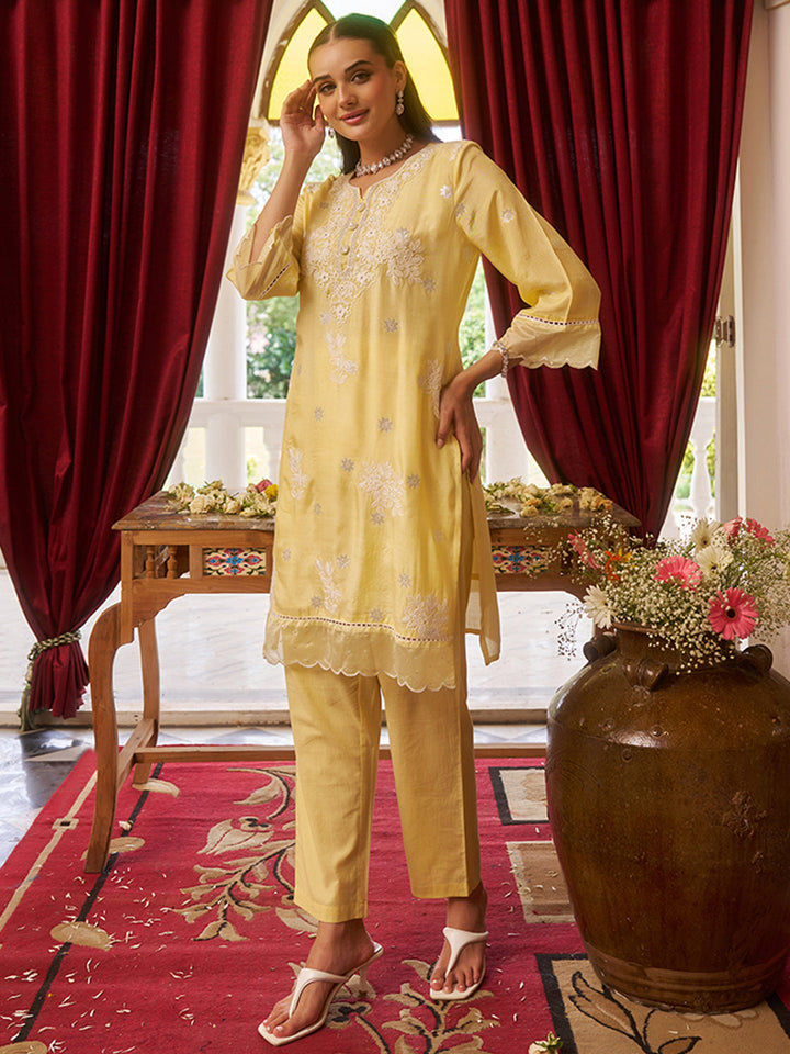 Yellow-Viscose-Floral-2-Piece-Kurta-Set
