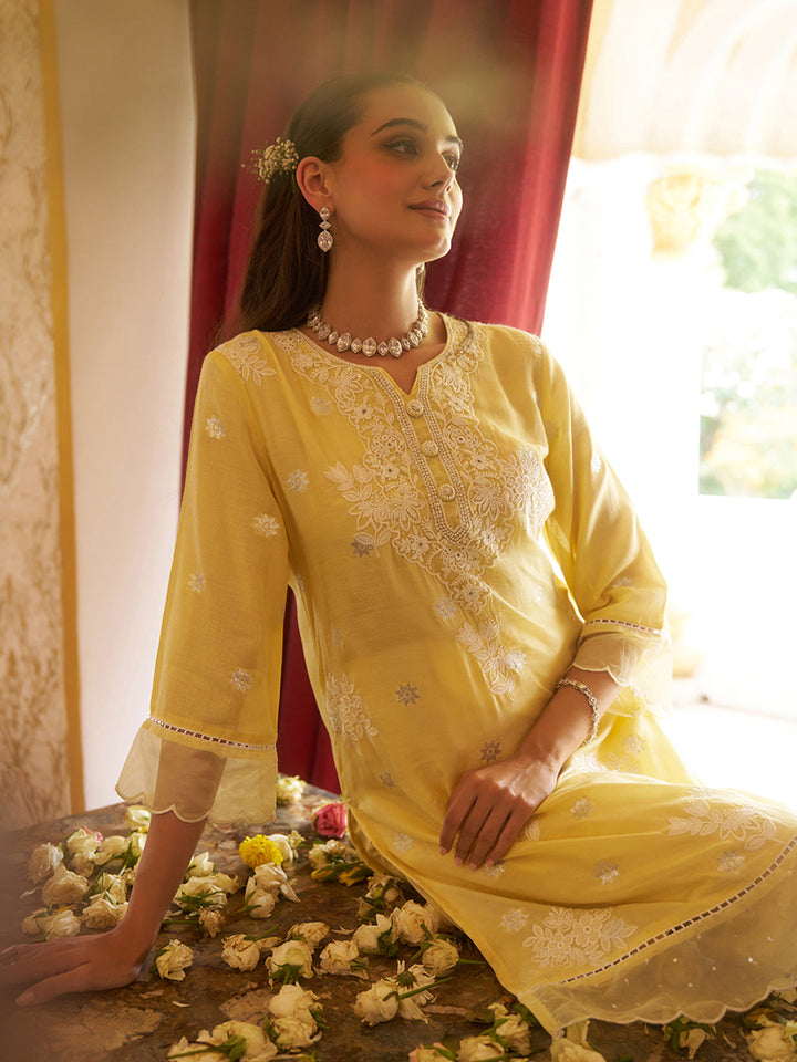 Yellow-Viscose-Floral-2-Piece-Kurta-Set