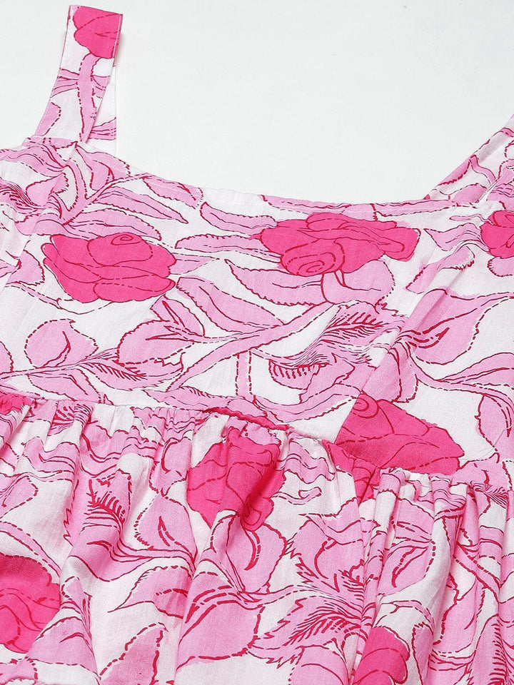 White-&-Pink-Pure-Cotton-Floral-Shoulder-Strip-Long-Dress