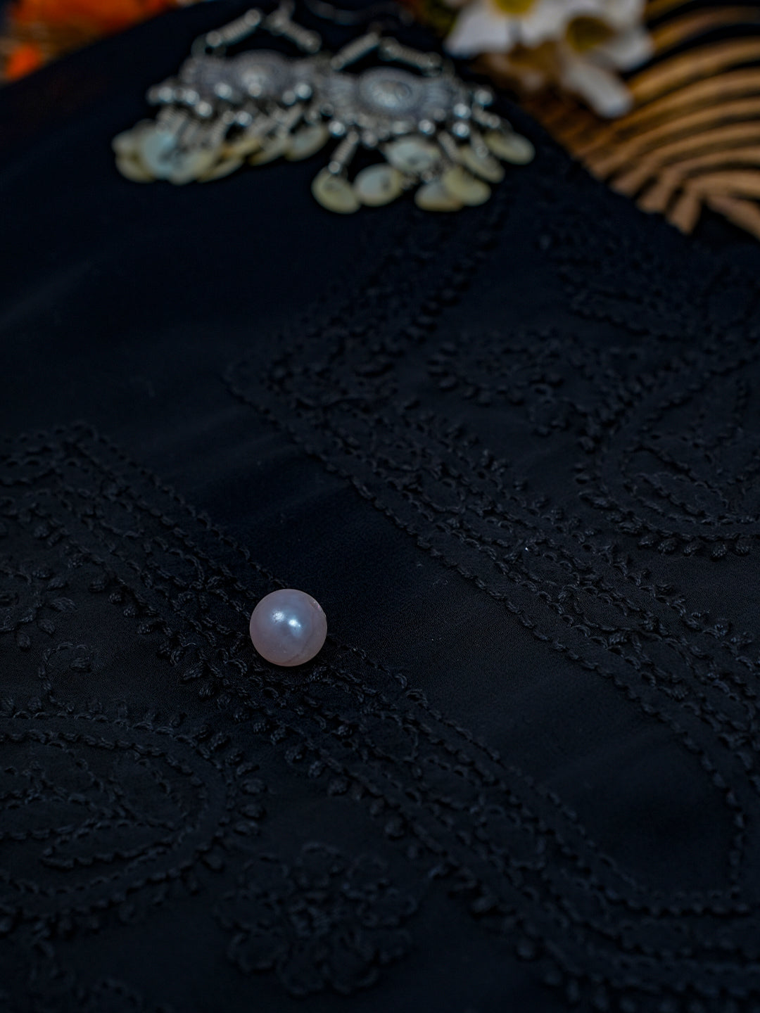Black Chikankari Unstitched Dress Material