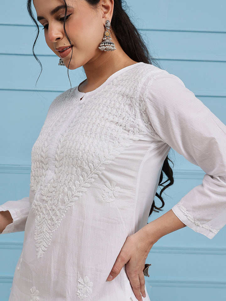 White Cotton Artisan Embroidered Chikankari Kurta