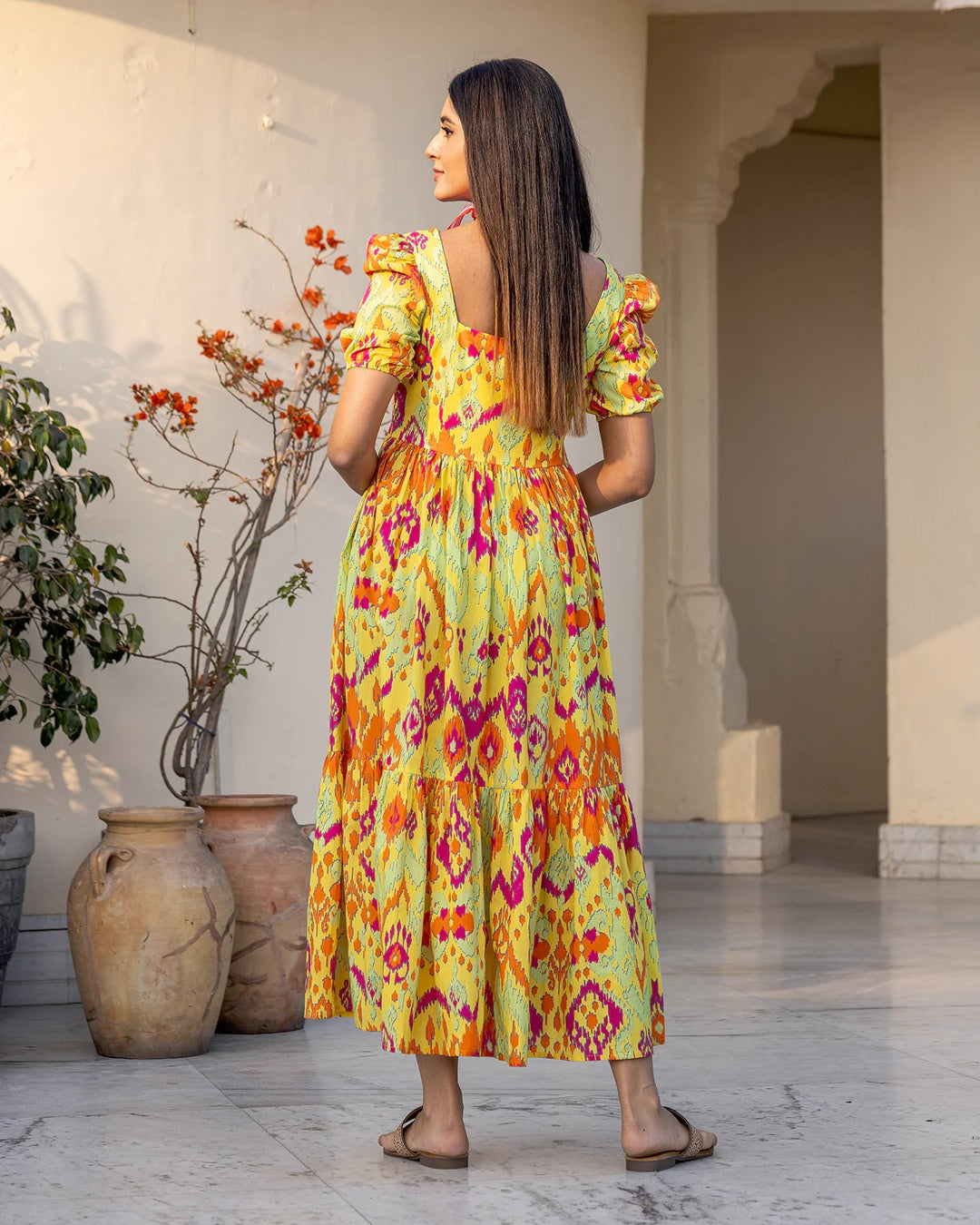 Multicolour-Cotton-Ikat-Midi-Dress