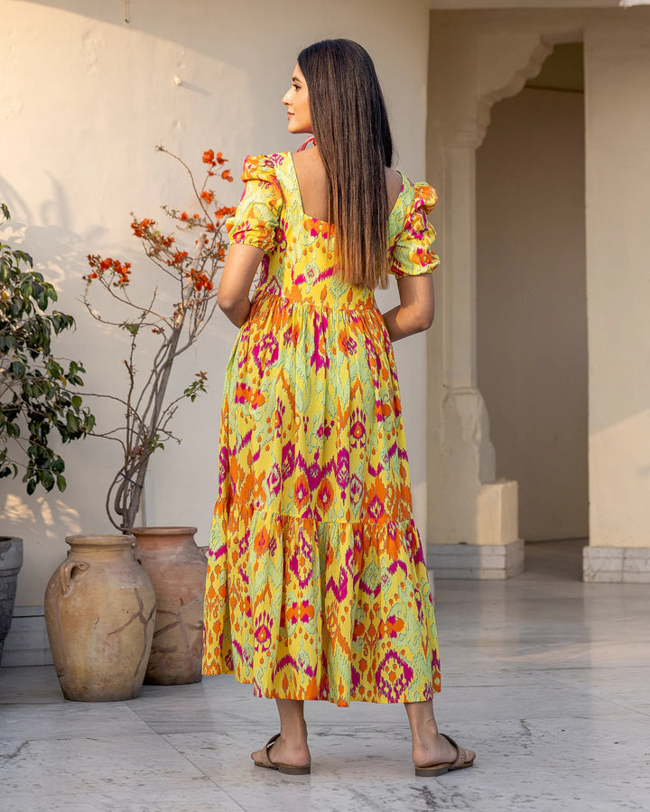 Multicolour-Cotton-Ikat-Midi-Dress