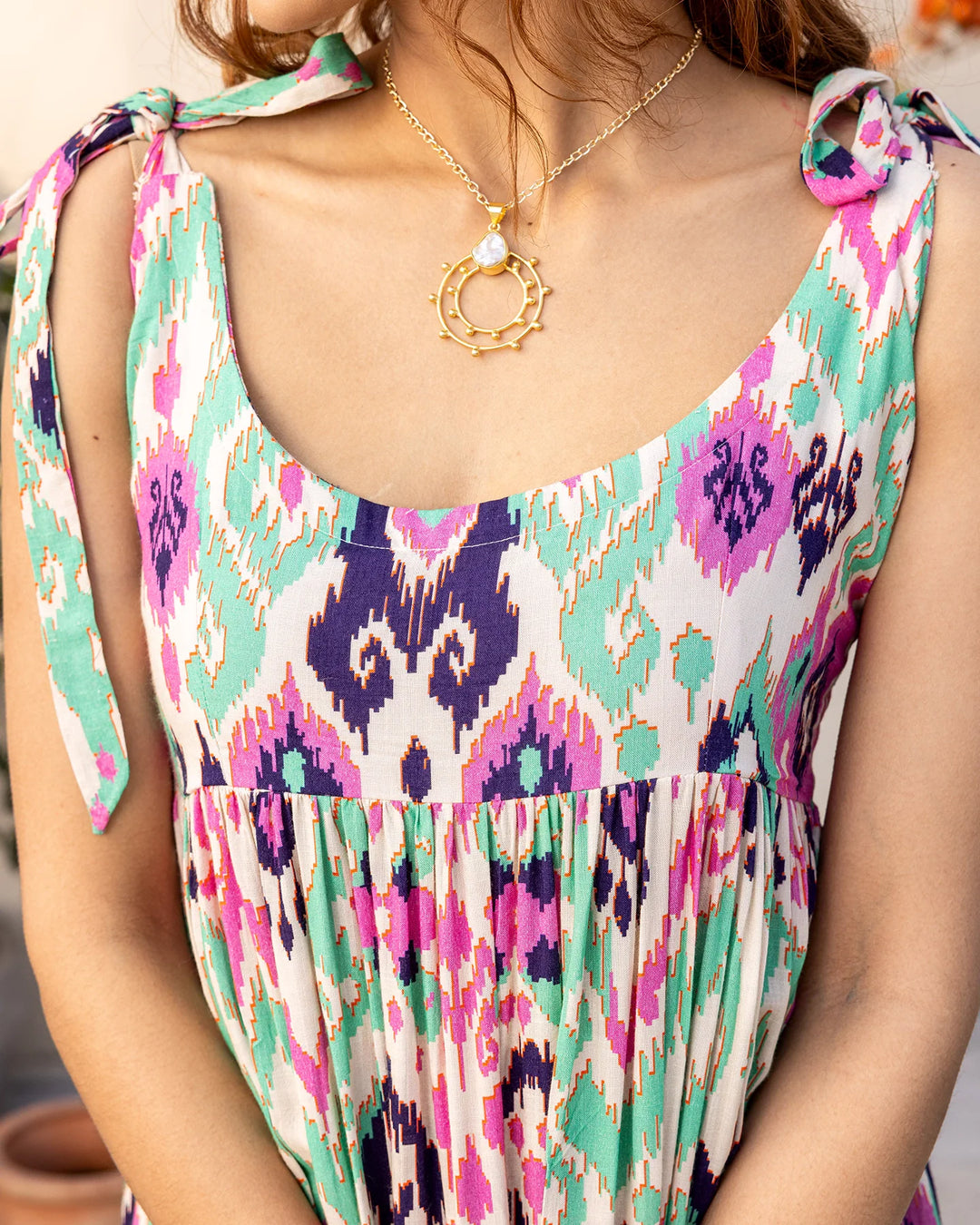 Multicolor-Rayon-Multi-Hued-Ikat-Maxi-Dress