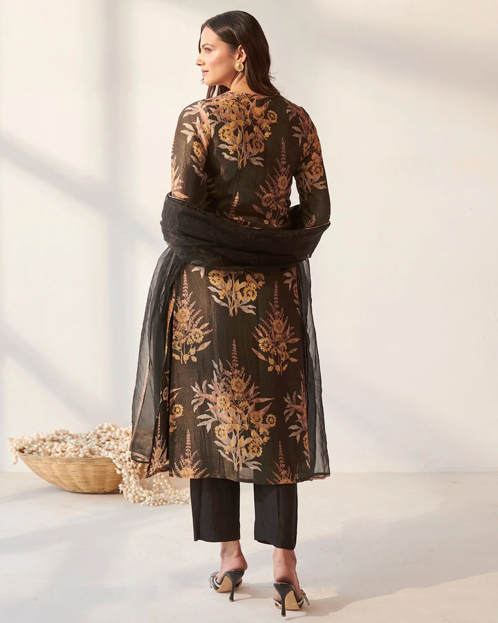 Black-Tissue-Foliage-Print-3-Piece-Kurta-Set