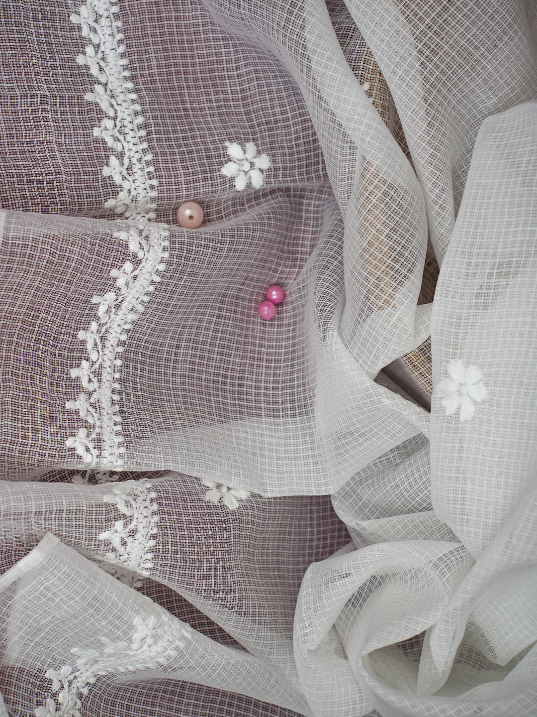 White Kota Embroidered Dupatta