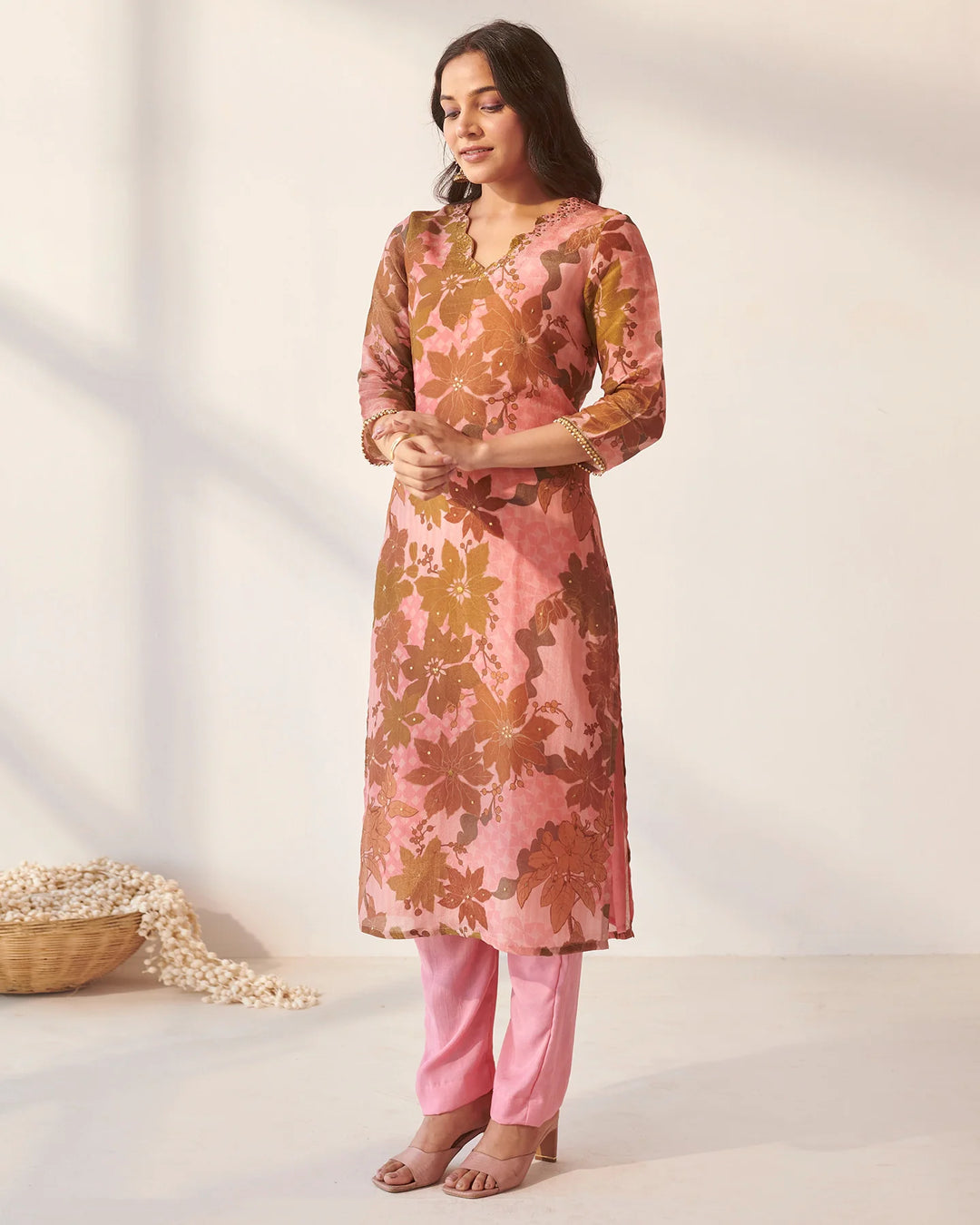 Pink-Tissue-Abstract-Floral-Print-2-Piece-Kurta-Set