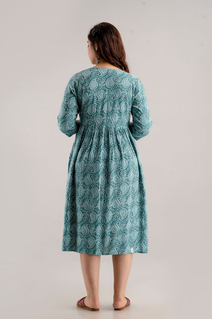Teal Rayon Paisley Print Maternity Dress