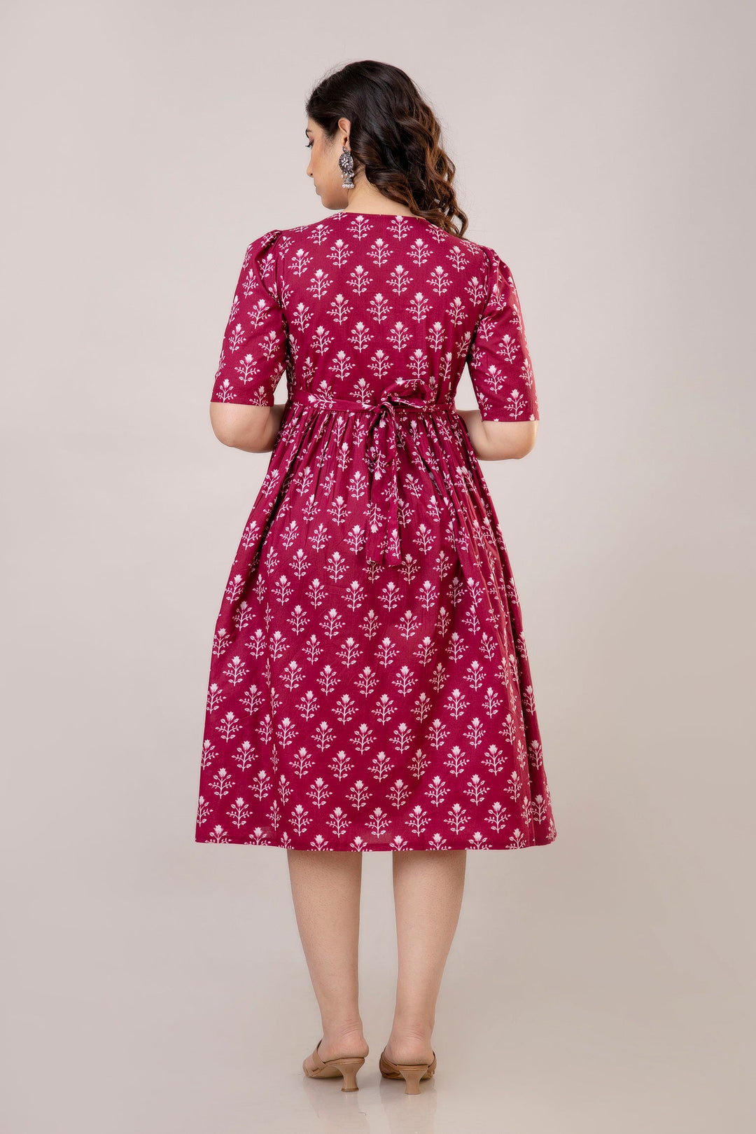 Purple Cotton Maternity Dress in Floral Prints