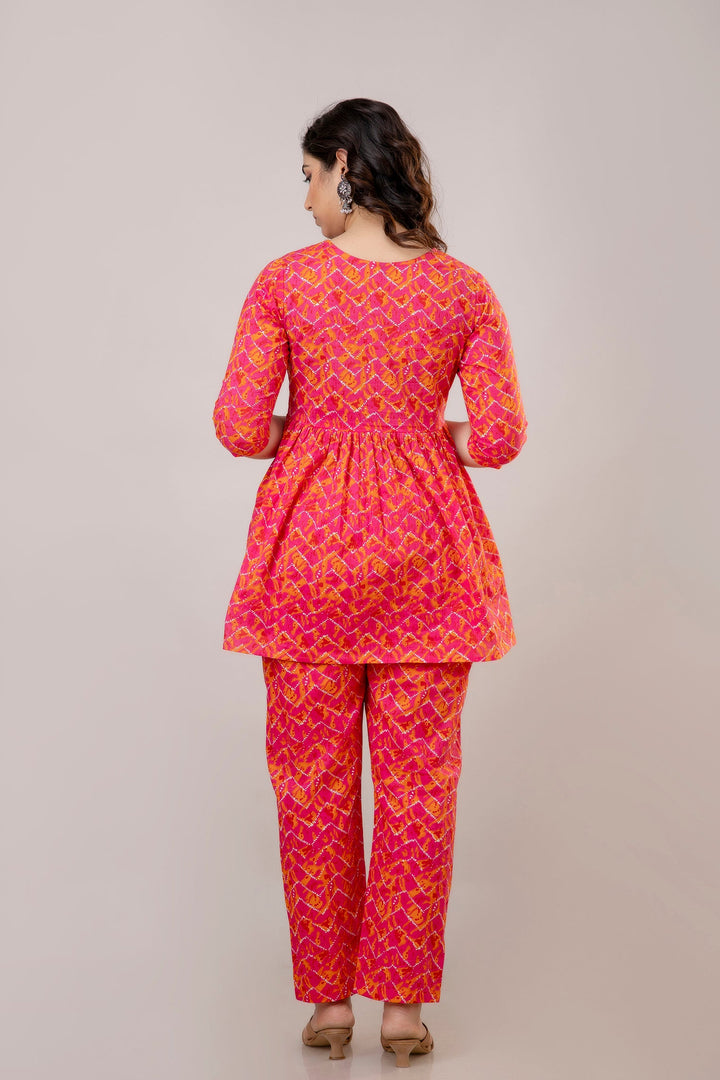 Fuchsia Pink Cotton Abstract Print Maternity Co-Ord Set