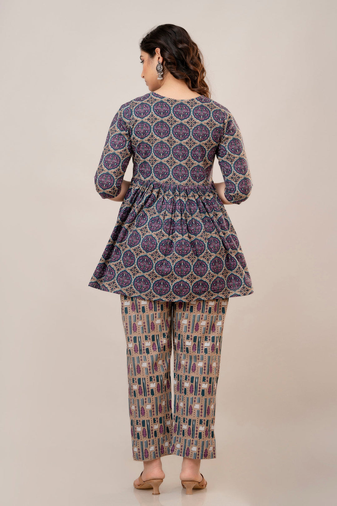 Purple Cotton Floral Print Maternity Co-Ord Set