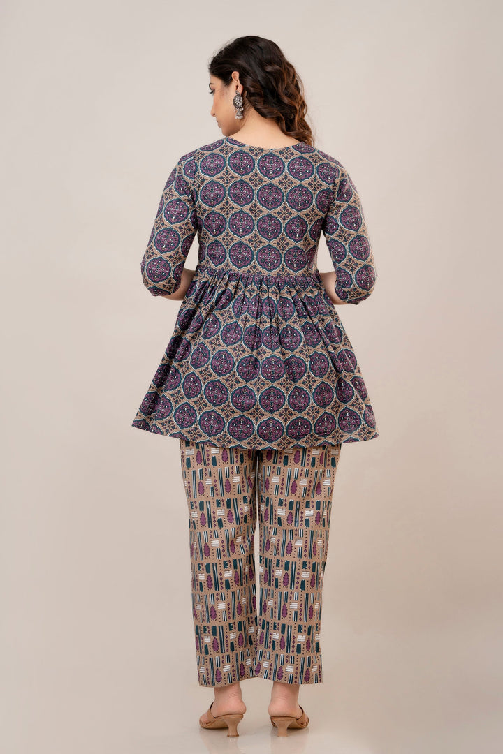 Purple Cotton Floral Print Maternity Co-Ord Set