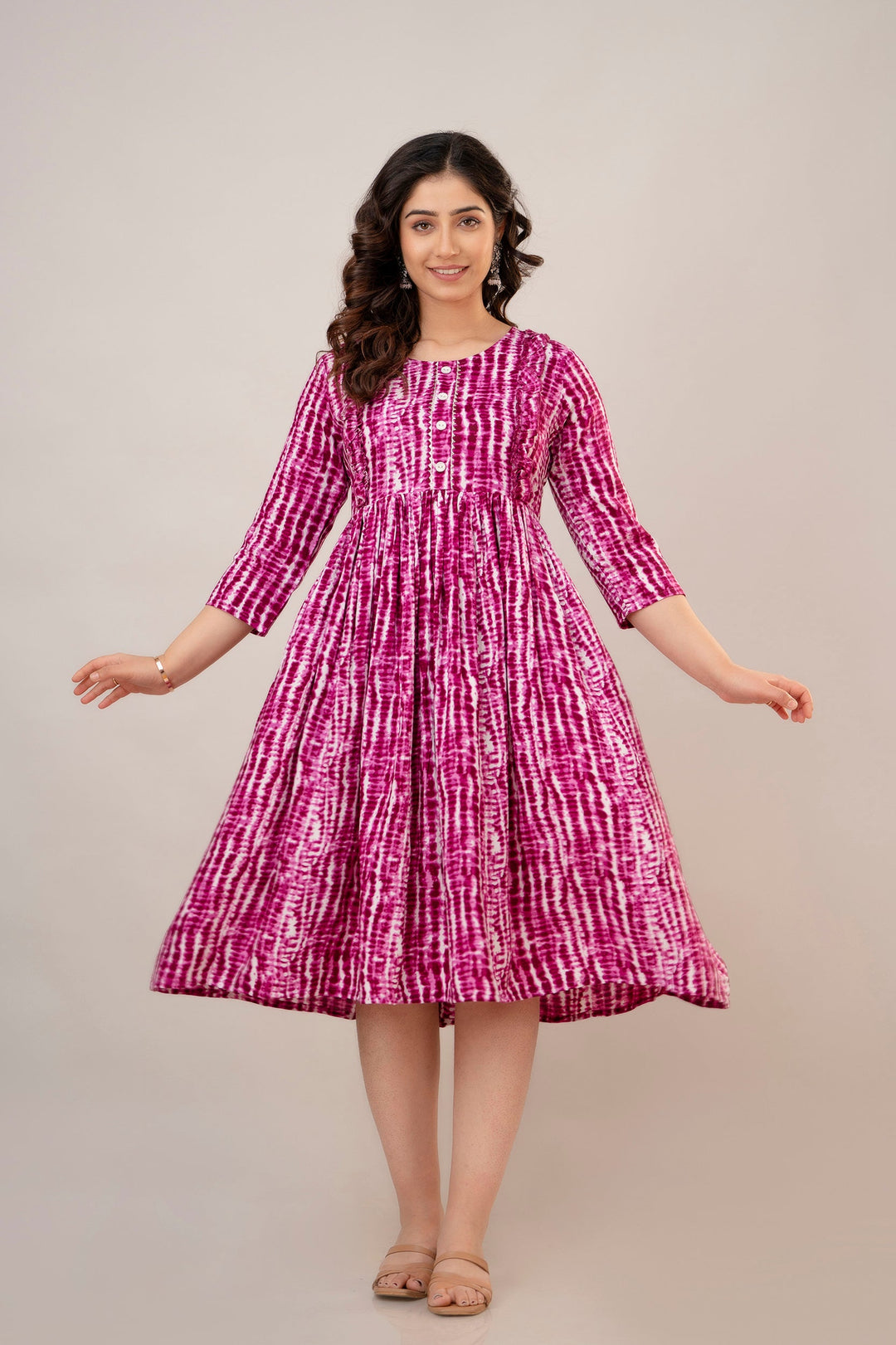 Purple Rayon Shibori Tie-Dye Print Maternity Dress