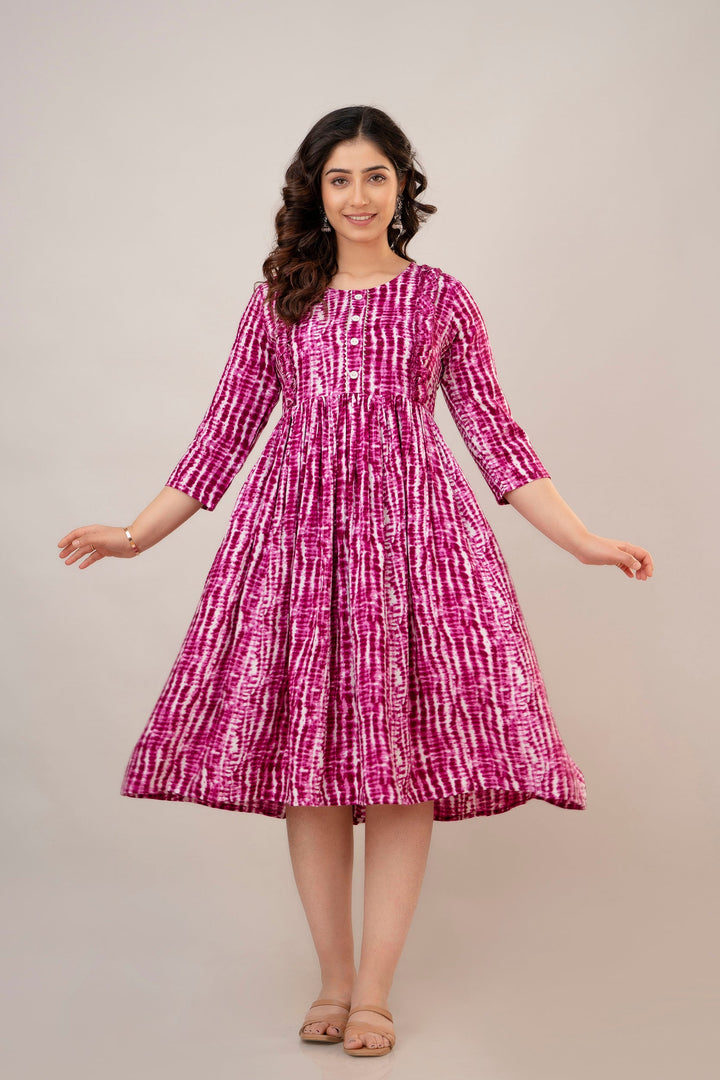 Purple Rayon Shibori Tie-Dye Print Maternity Dress