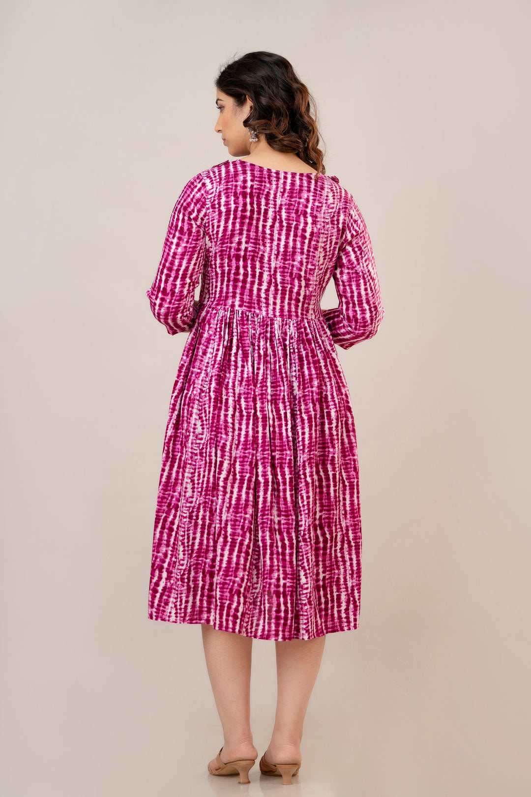 Purple Rayon Shibori Tie-Dye Print Maternity Dress