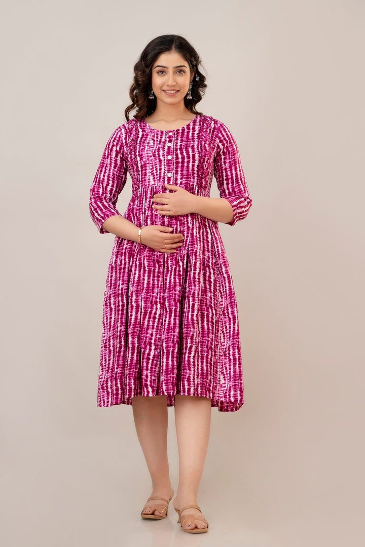Purple Rayon Shibori Tie-Dye Print Maternity Dress