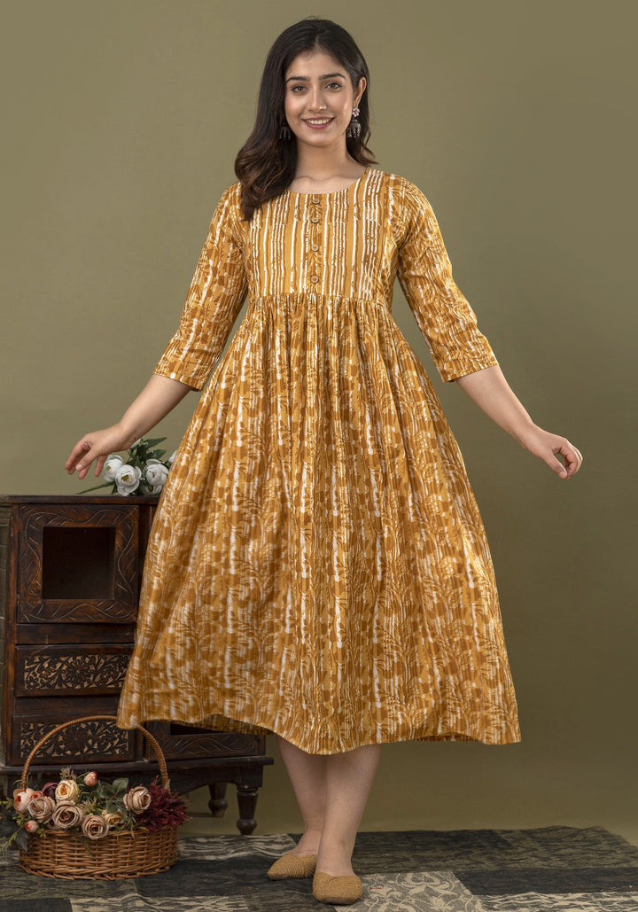 Ochre Yellow 100% Cotton Maternity Dress