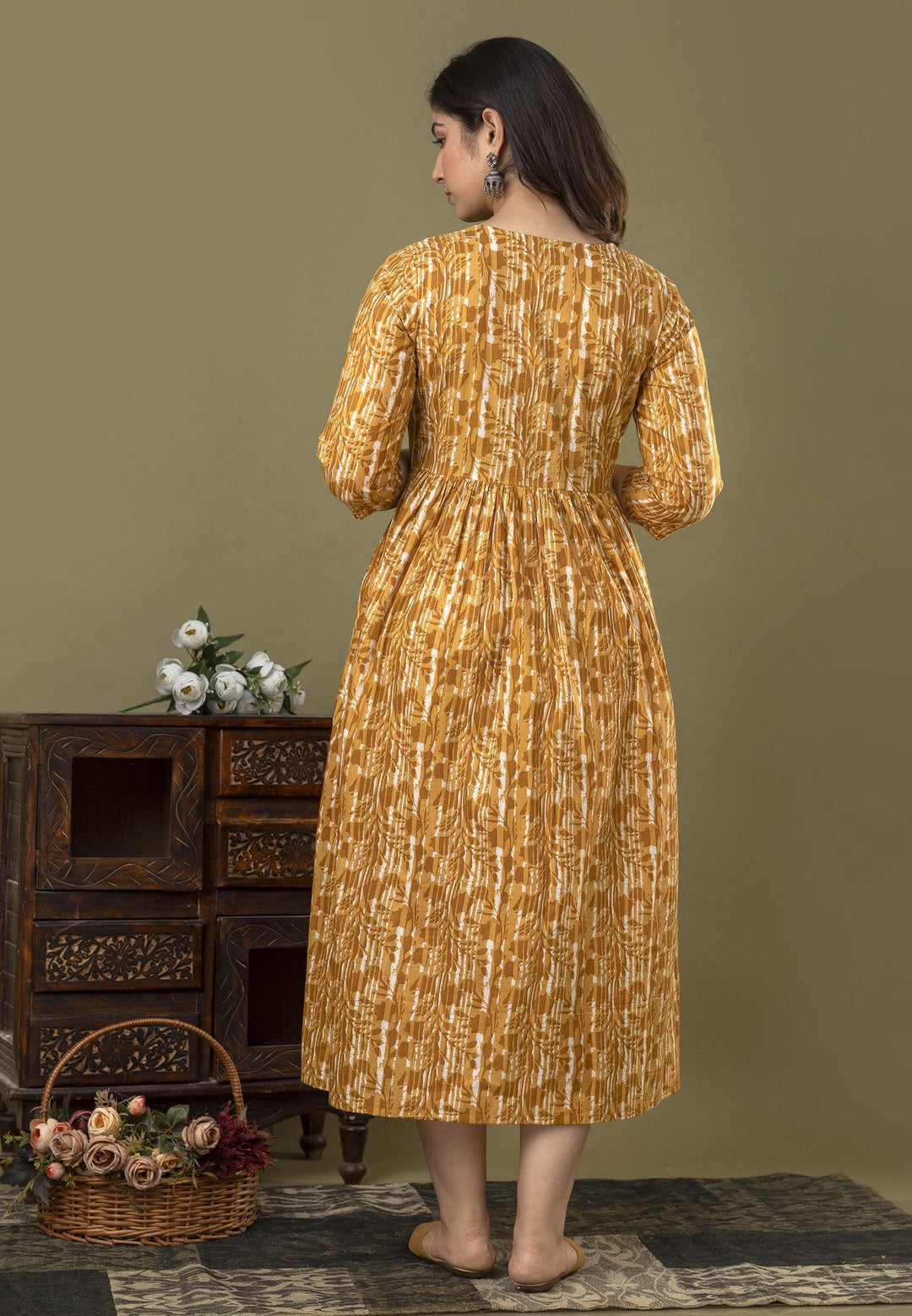 Ochre Yellow 100% Cotton Maternity Dress