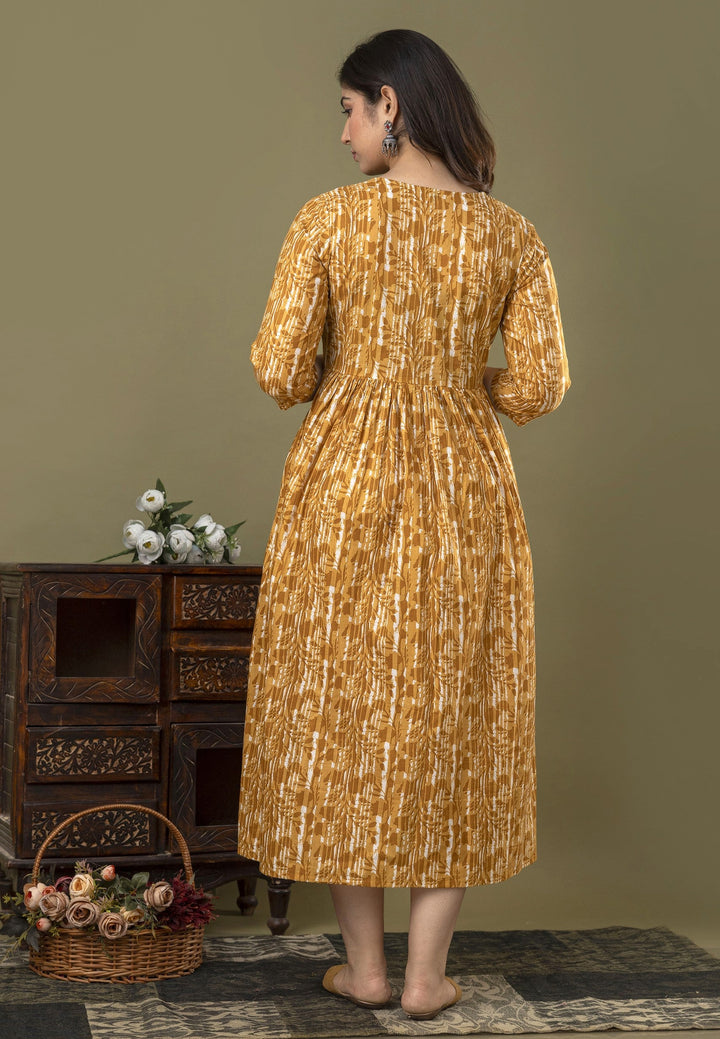 Ochre Yellow 100% Cotton Maternity Dress