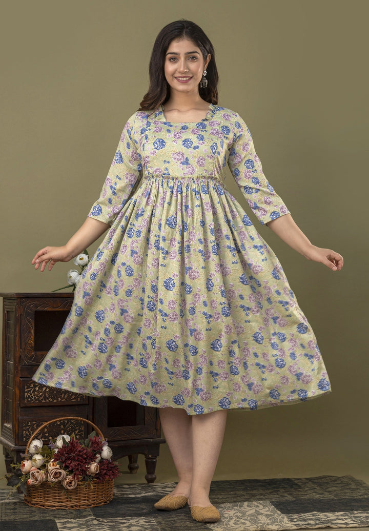 Green Poly Crepe Delta Fabric Maternity Dress