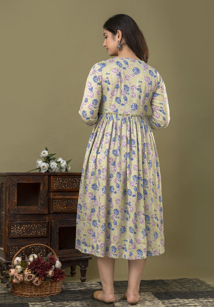 Green Poly Crepe Delta Fabric Maternity Dress