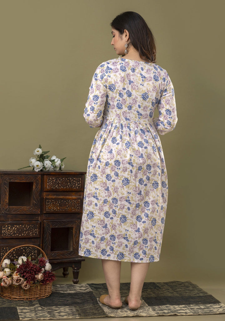 White Poly Crepe Delta Fabric Maternity Dress