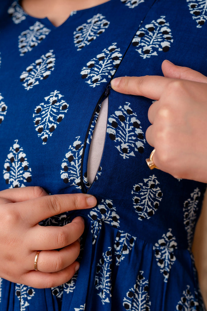 Indigo Rayon Floral Printed Maternity Co-Ord Set