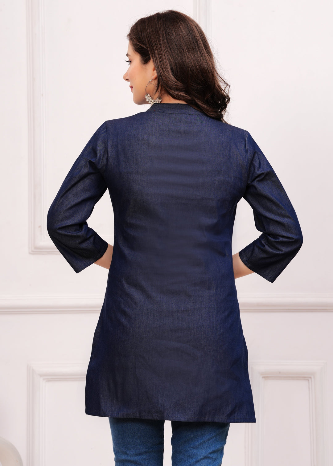 Blue Cotton Blend Denim Kurti Tunic