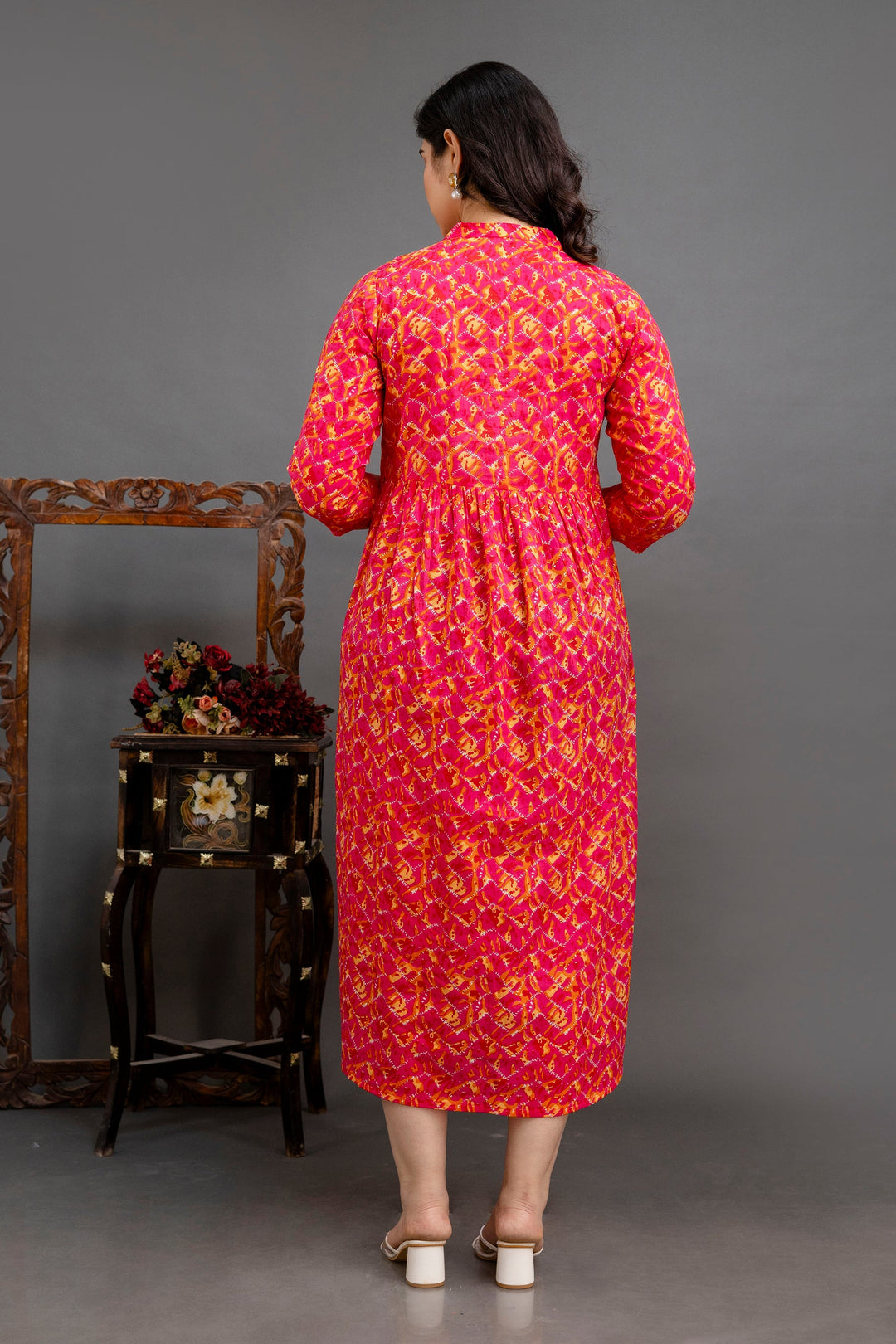Fuchsia Pink Pure Cotton Abstract Print Maternity Dress