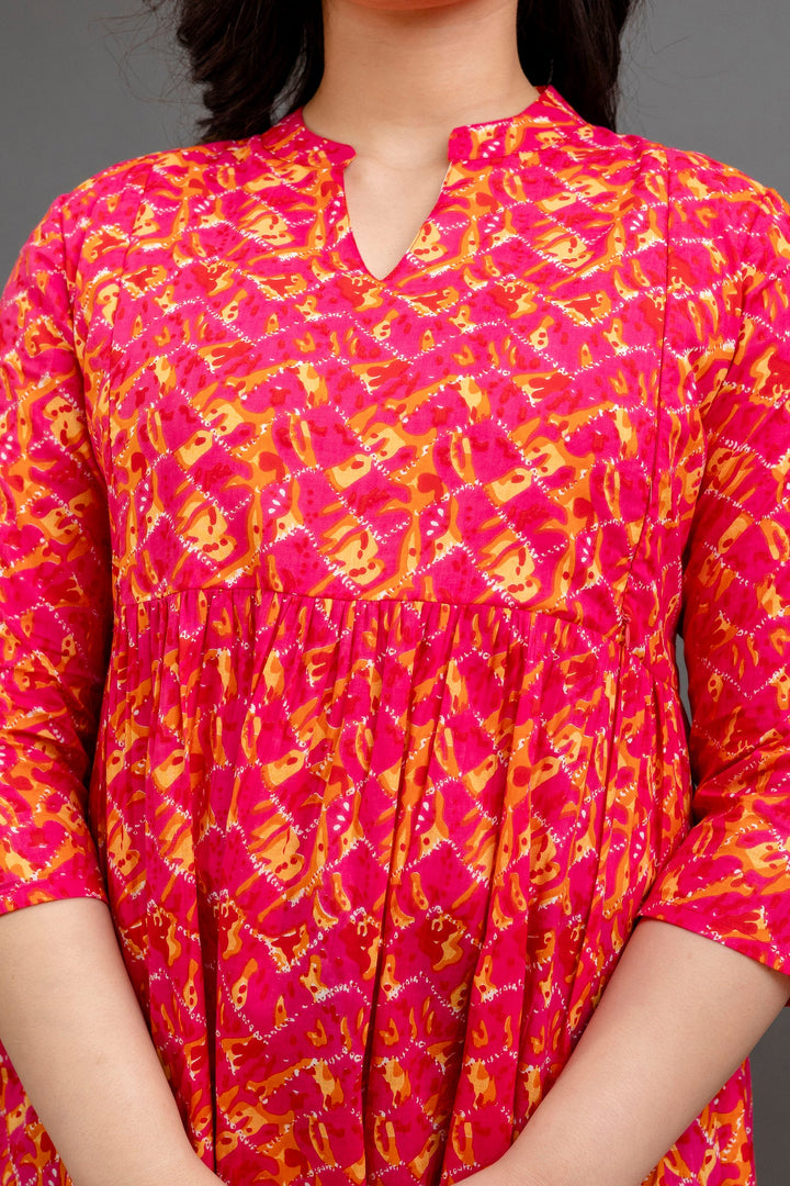 Fuchsia Pink Pure Cotton Abstract Print Maternity Dress